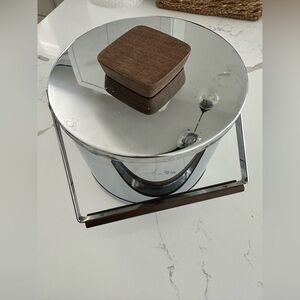 Vintage MCM Silver Ice Bucket with Wooden Handle and Lid